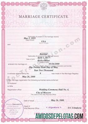 Escritório de registros vitais da Rússia da certidão de casamento de Moscou exemplo real